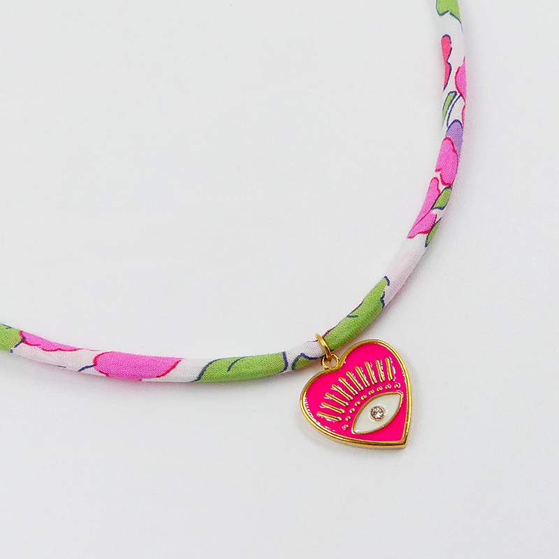 Collier Liberty cœur fuchsia acier inoxydable