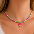 Collier Cordon Liberty coloré et coeur fuchsia