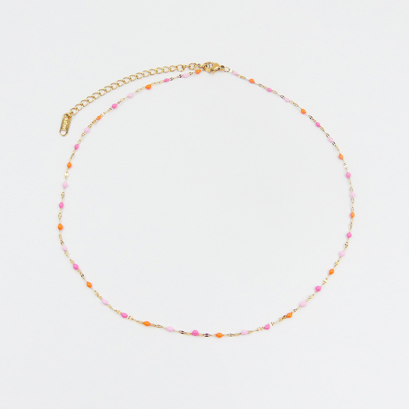 Collier acier doré perles colorées
