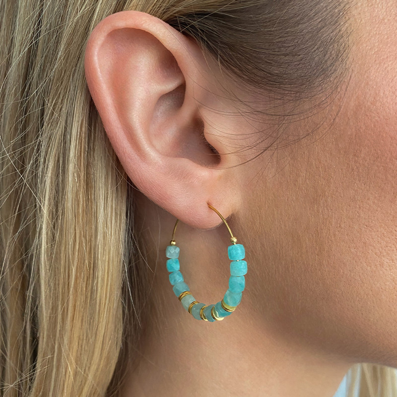 Créoles Dorées 25mm Amazonite