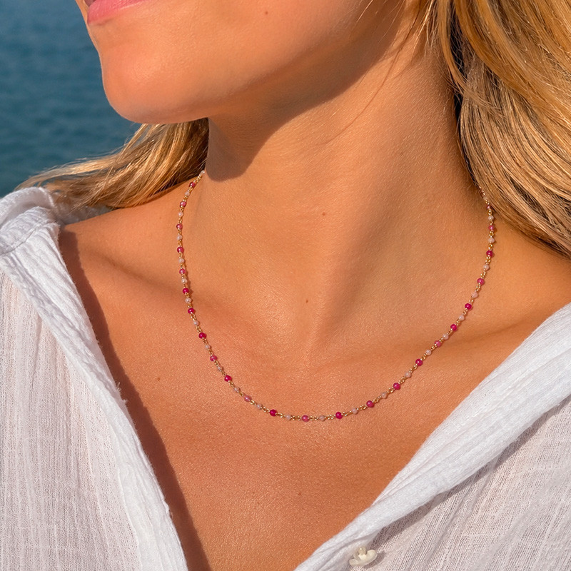 Collier Doré rang de pierres fines links