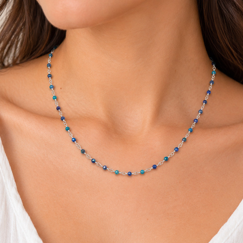 Collier Argent rangs de pierres fines
