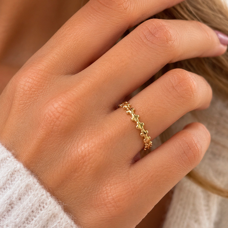 bague fine trèfle acier inoxydable doré