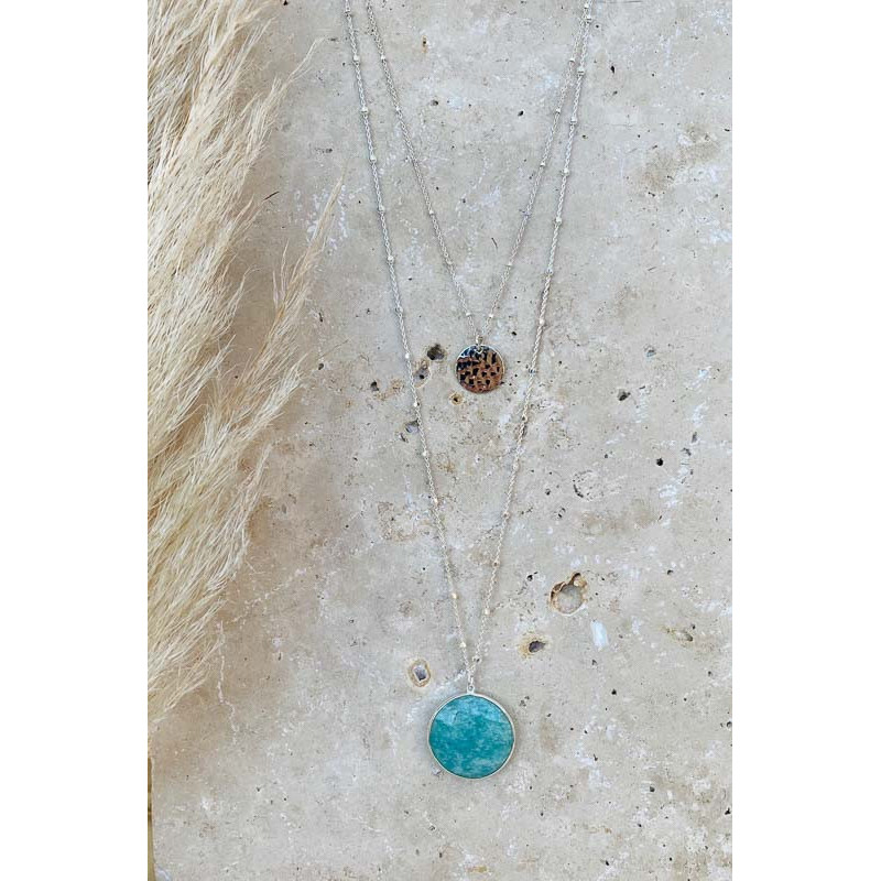 Collier Argent petit disque facetté Amazonite