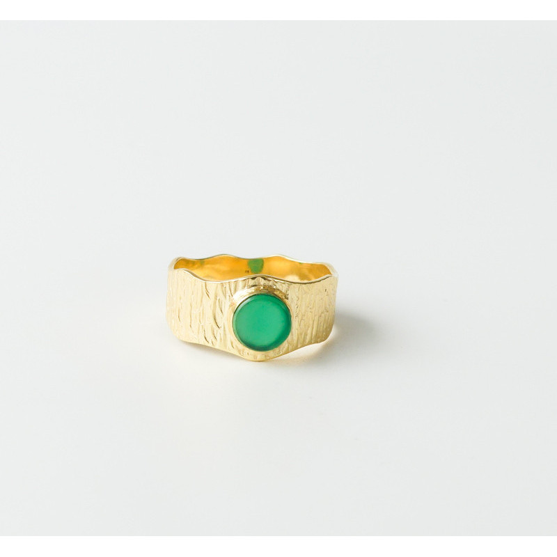 Bague Dorée Large Onyx Vert