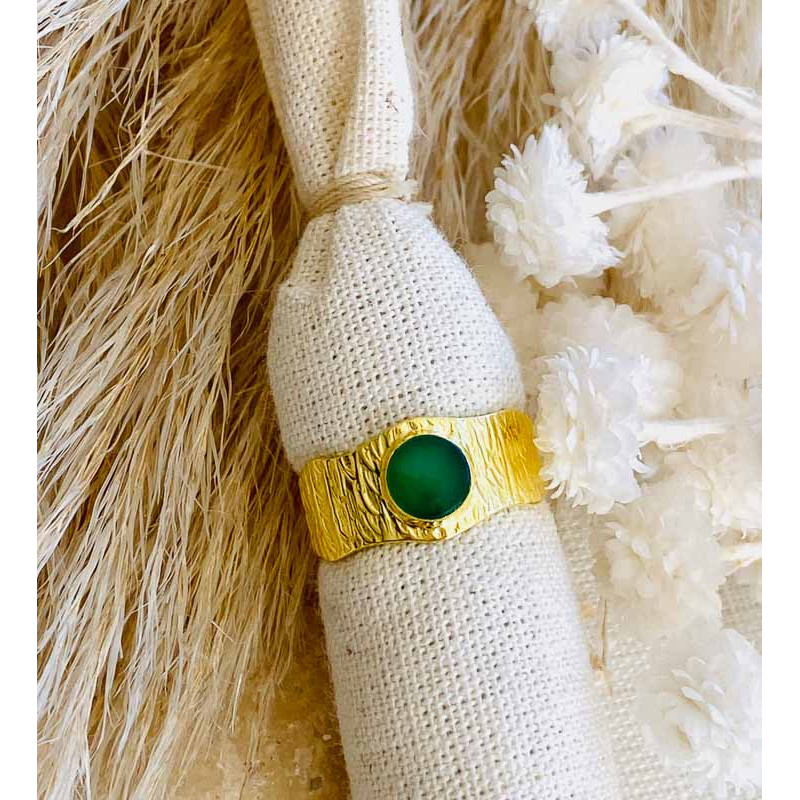 Bague Dorée Large Onyx Vert