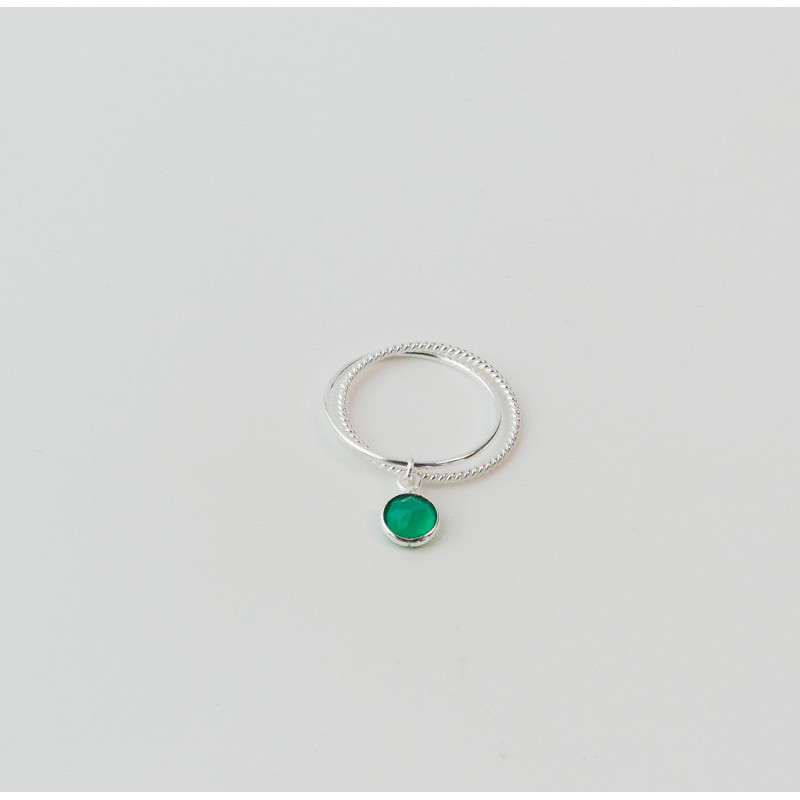 Bague Argent double anneaux Onyx Vert