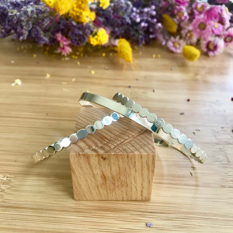 Jonc Ajustable Argent Pastilles