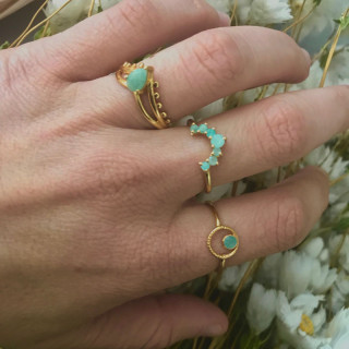 Bague Dorée double V Amazonite