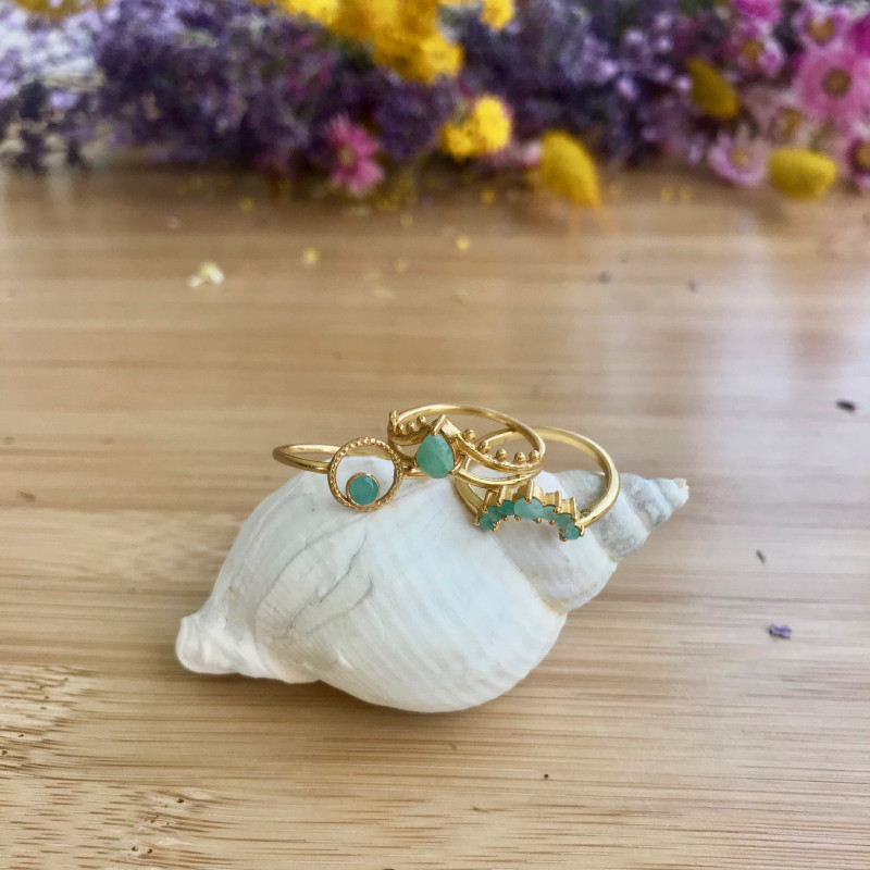 Bague Dorée double V Amazonite