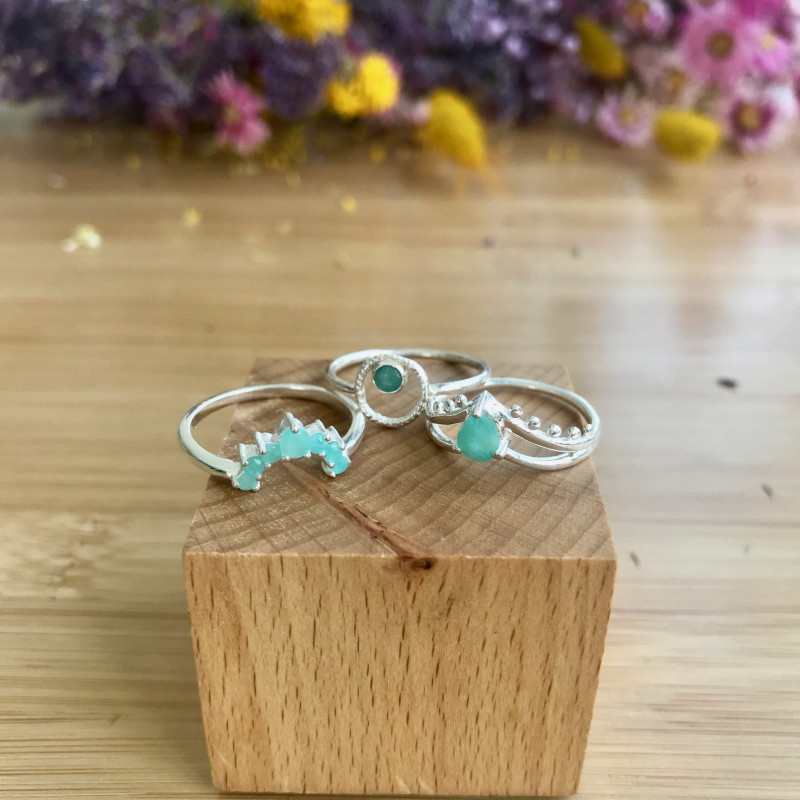 Bague Argent double V Amazonite