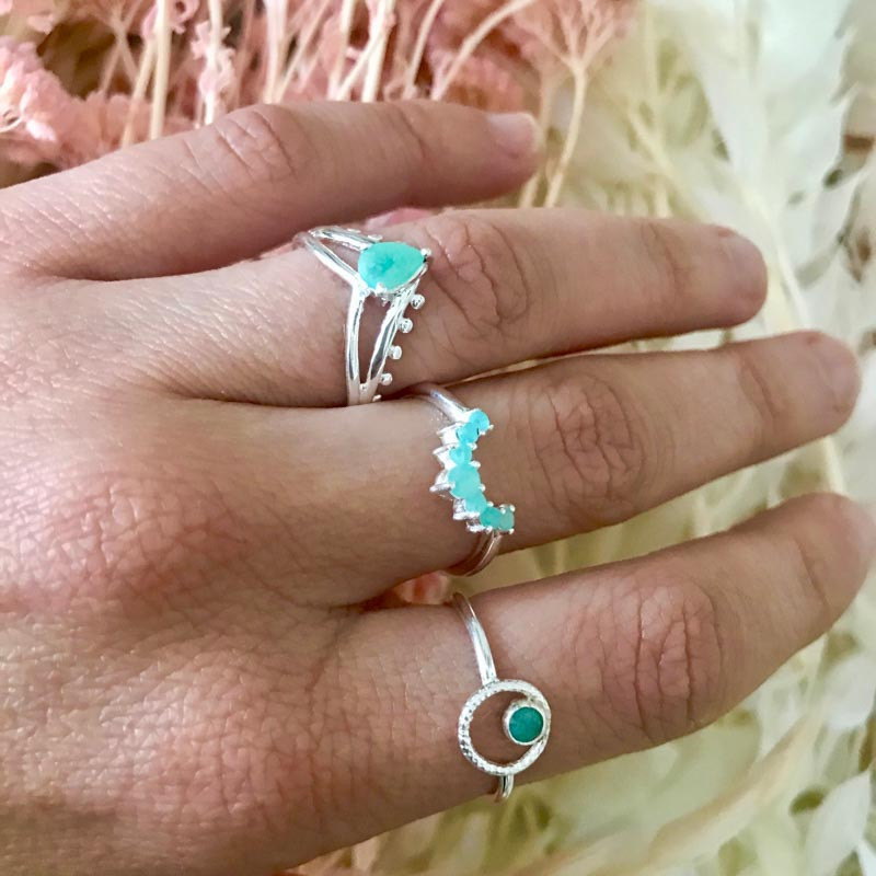 Bague Argent double V Amazonite