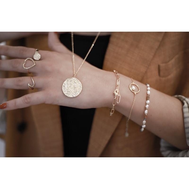 Collier Plaqué or Médaille texturée 20mm