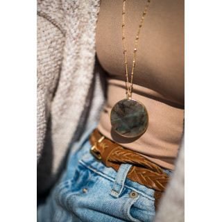 Sautoir Doré Grande Pierre Labradorite
