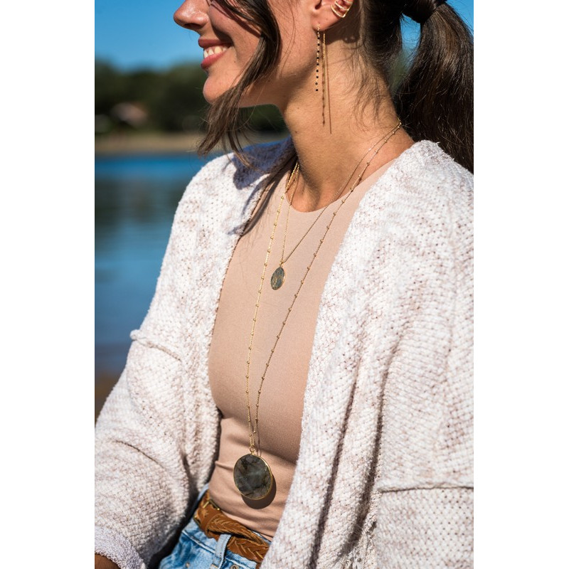 Sautoir Doré Grande Pierre Labradorite