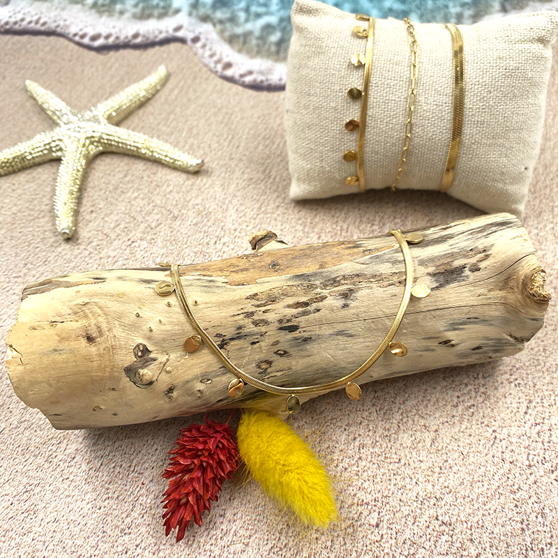 Collier mailles serpent breloques gouttes