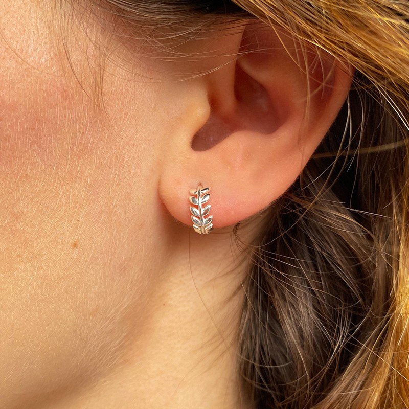 Mini créoles Argent Feuille laurier