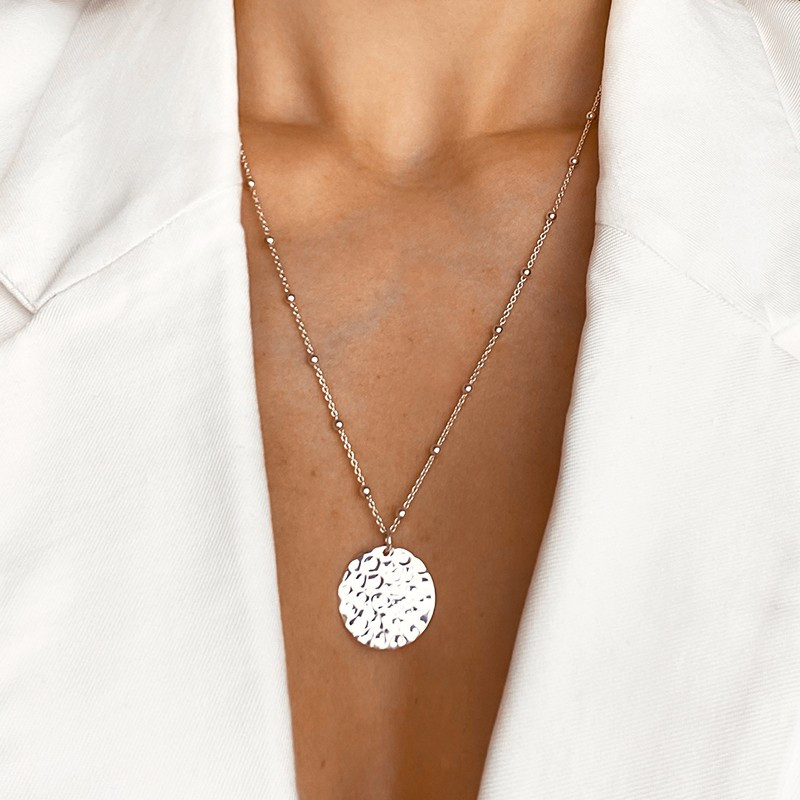Collier Argent Grande Médaille Martelée
