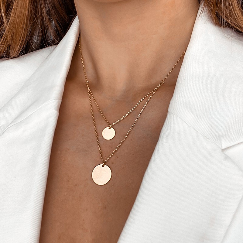 Collier plaqué or double médailles