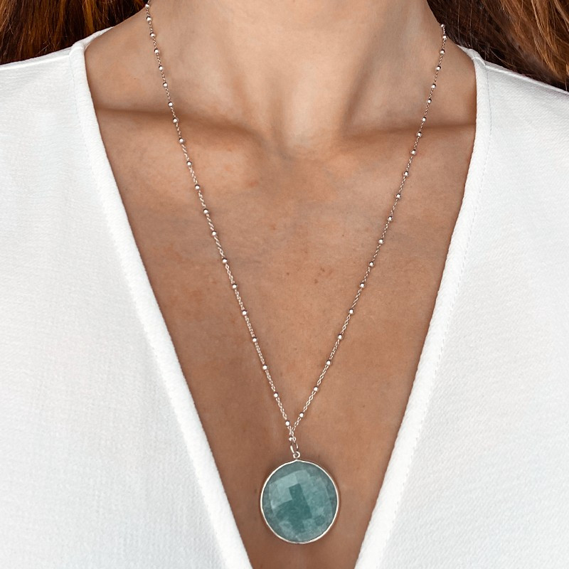 collier argent pierres