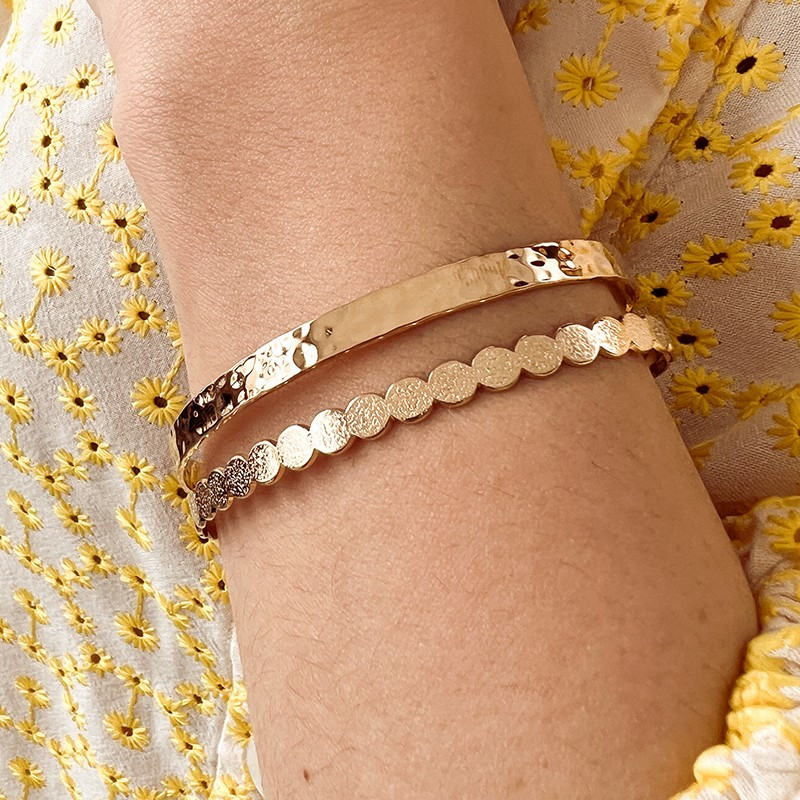 Jonc Ajustable Plaqué or Rond Texturé