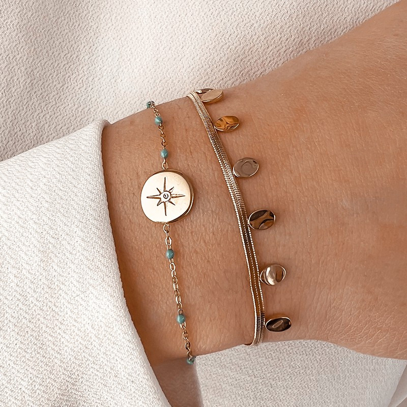 Bracelet Acier Doré links turquoise Etoile