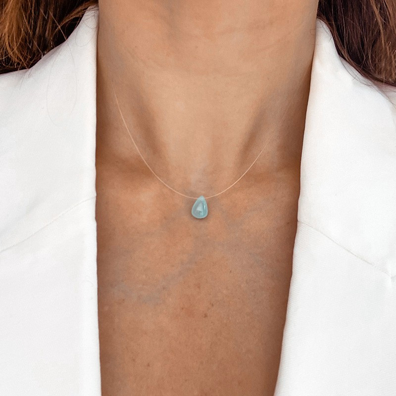 Collier Nylon Goutte Aqua Calcédoine