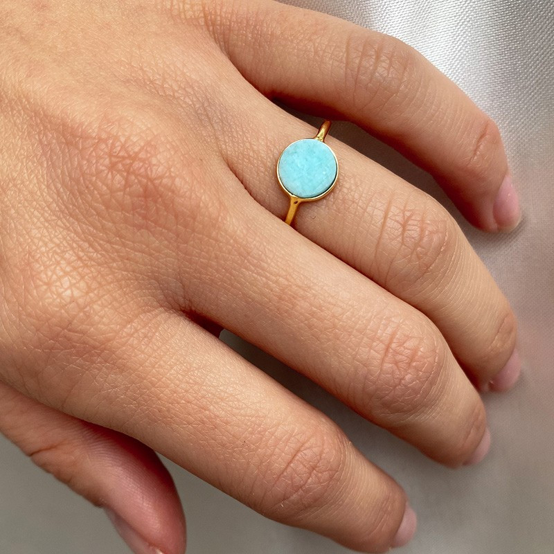 Bague Dorée petite Amazonite ronde