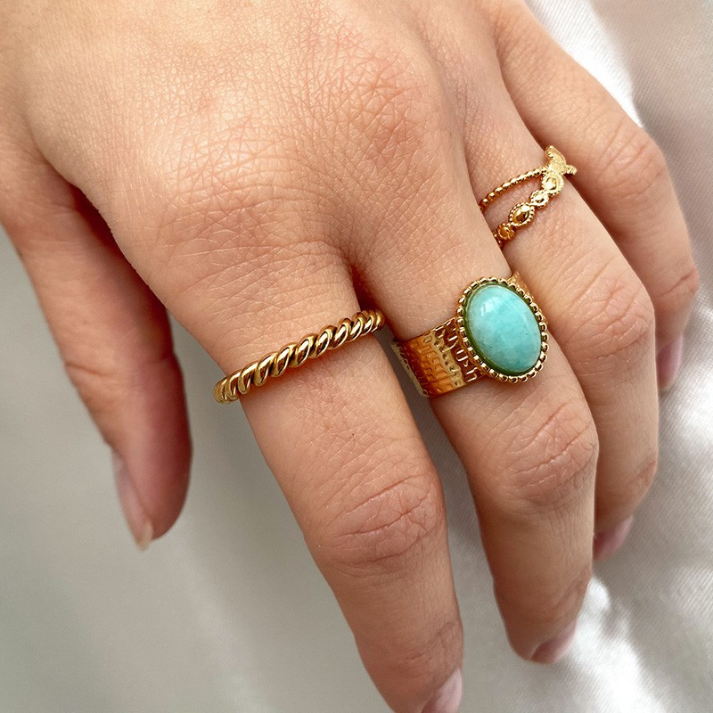 Bague ajustable acier doré anneau torsadé