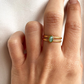 Bague ajustable acier doré Amazonite