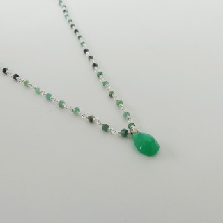 Collier Argent Links et pendentif Onyx Vert