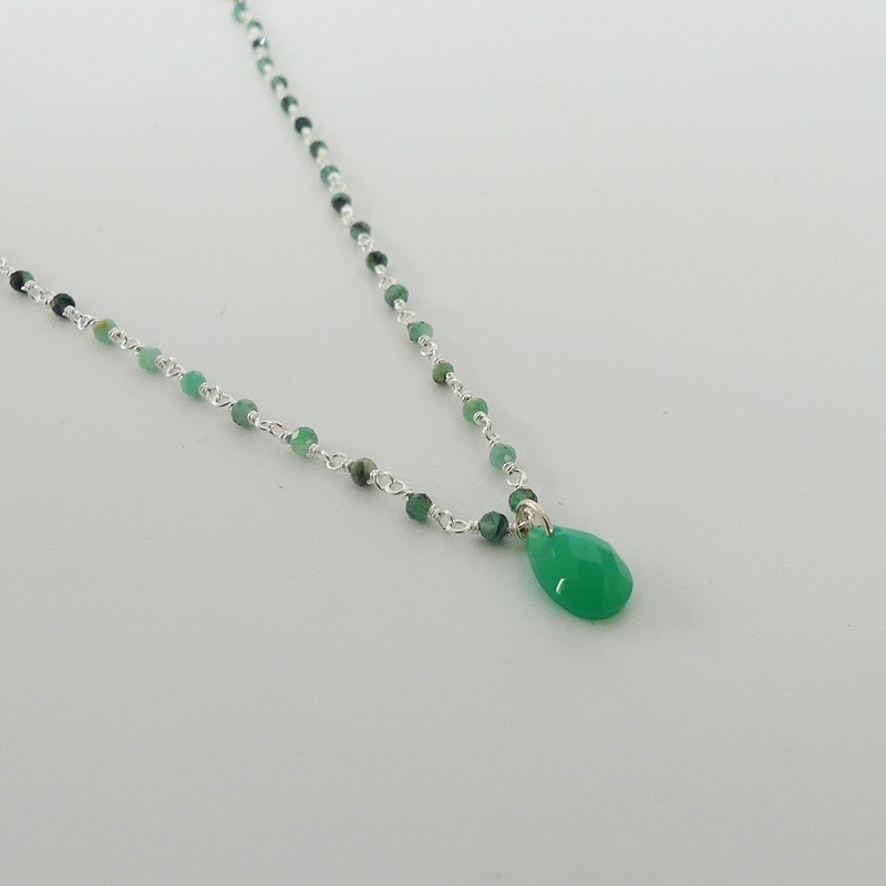 Collier Argent Links et pendentif Onyx Vert