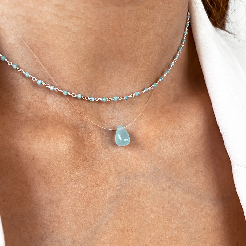 Collier Nylon Goutte Aqua Calcédoine