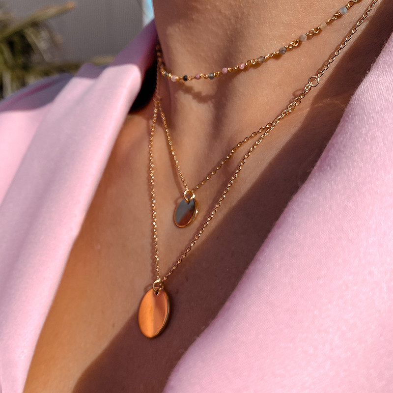 Collier plaqué or double médailles