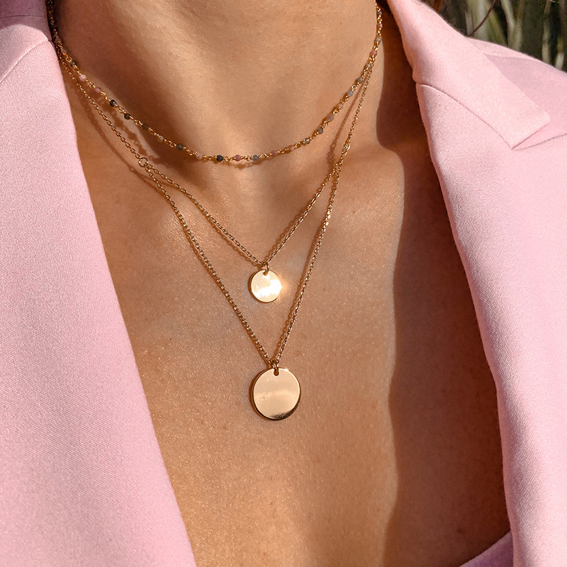 Collier plaqué or double médailles