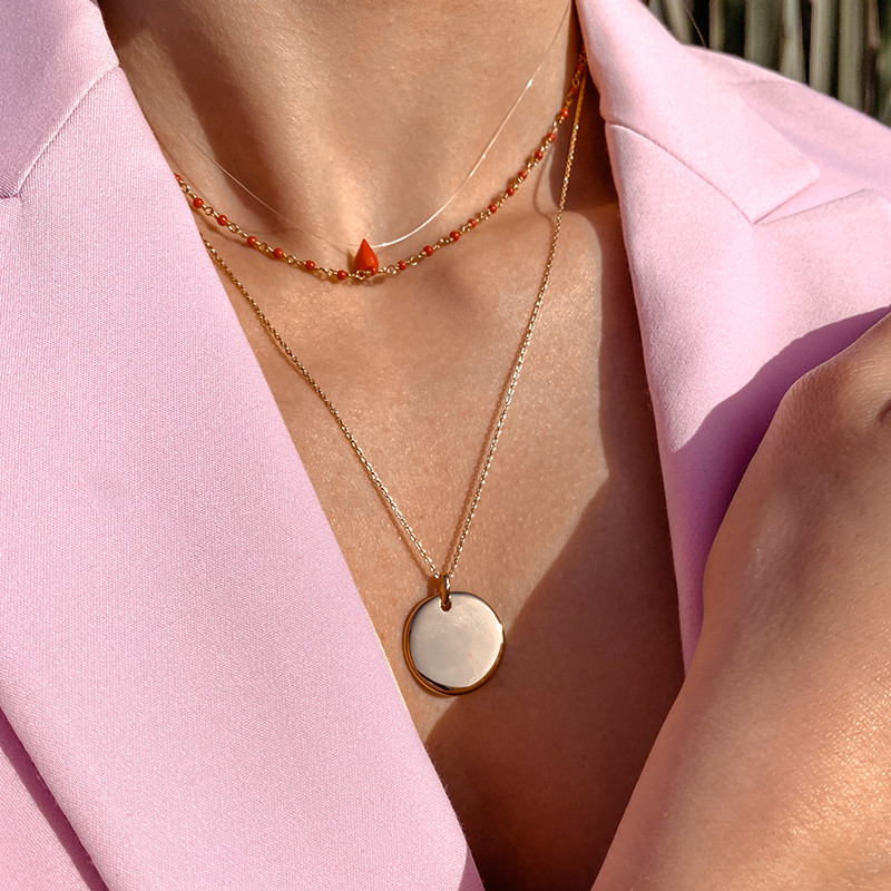 Collier Plaqué Or Médaille Bombée