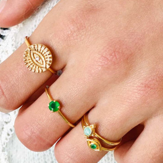 Bague Dorée Oeil Onyx Vert