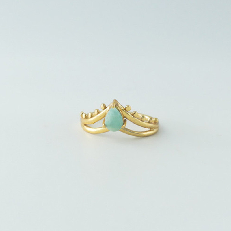 Bague Dorée double V Amazonite
