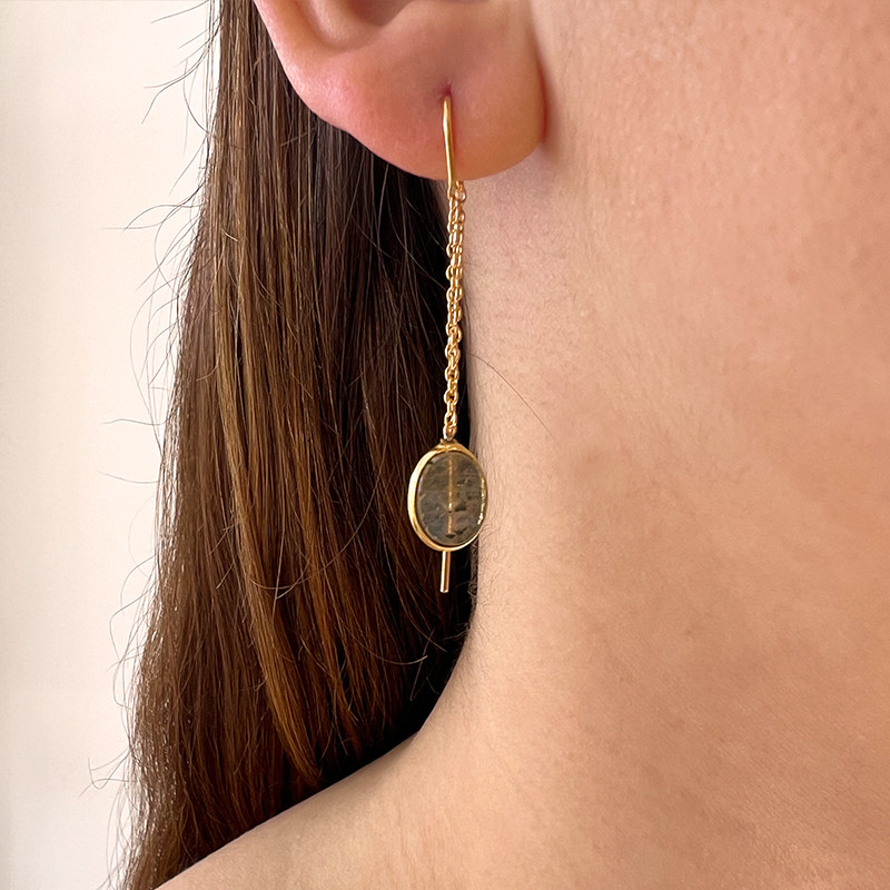 Boucles d'oreilles Dorées Pendantes pierres fines