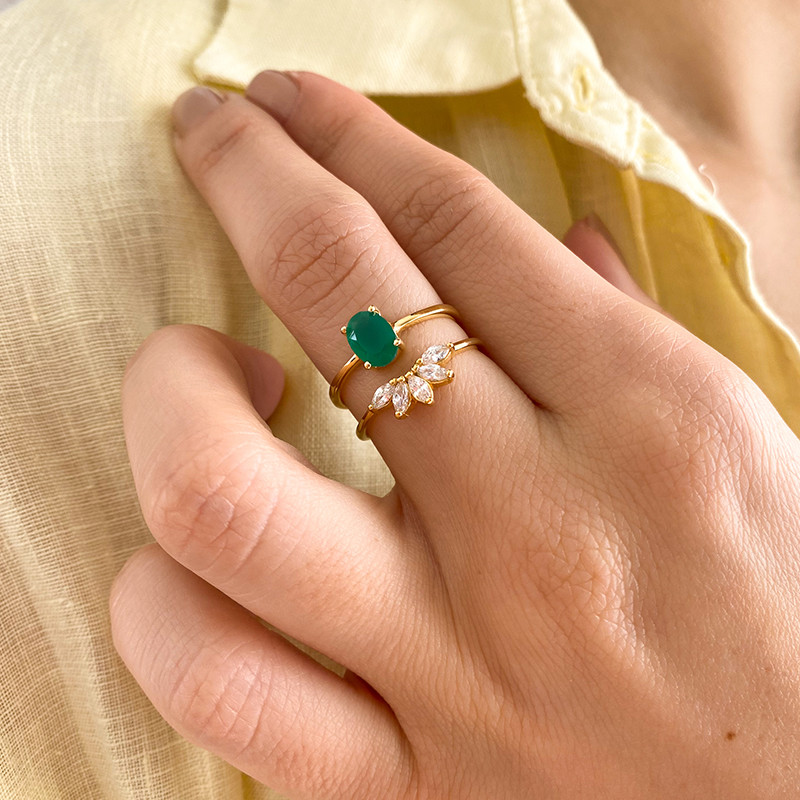 Bague Plaqué or Fleur de lotus strass