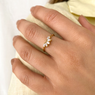 Bague Plaqué or Fleur de lotus strass