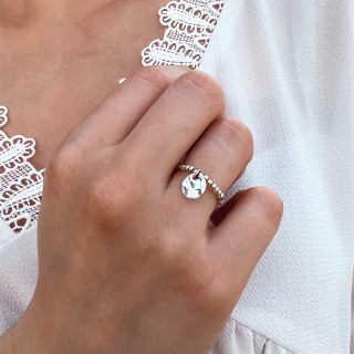 Bague Argent élastique médaille martelée