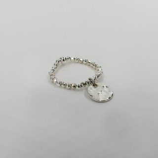Bague Argent élastique médaille martelée
