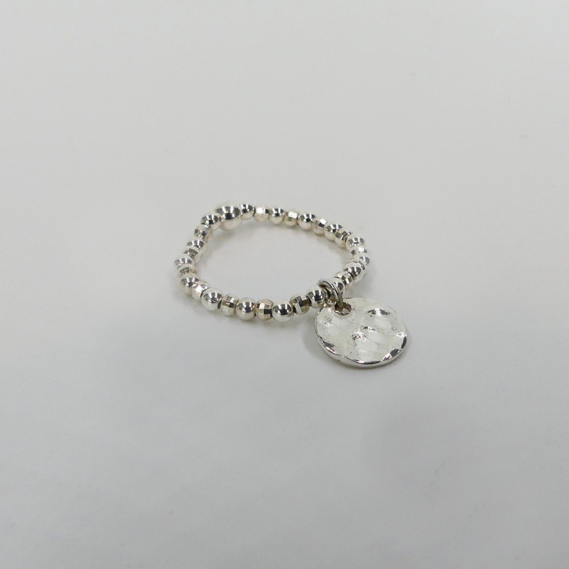 Bague Argent élastique médaille martelée