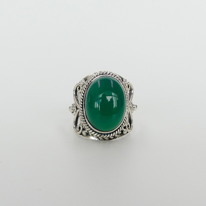Bague Argent Baroque Onyx Vert