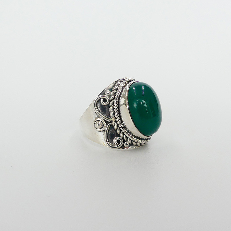 Bague Argent Baroque Onyx Vert