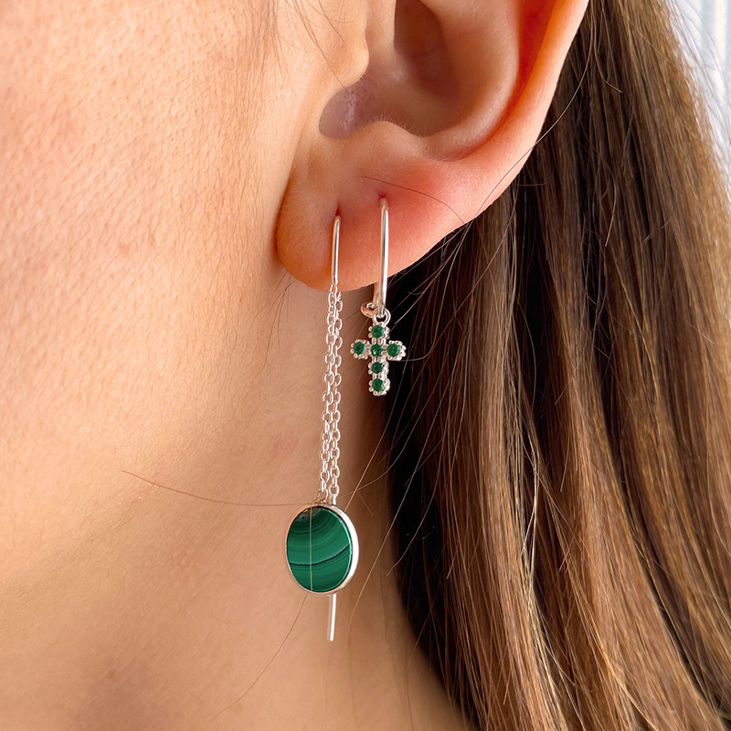 Boucle à l’unité Argent Croix Strass