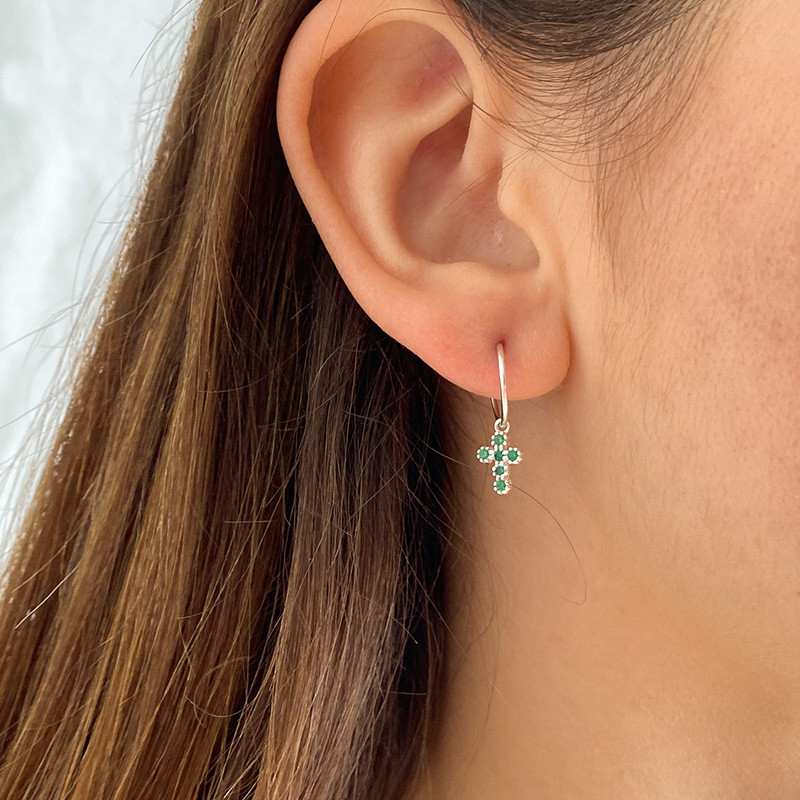 Boucle à l’unité Argent Croix Strass