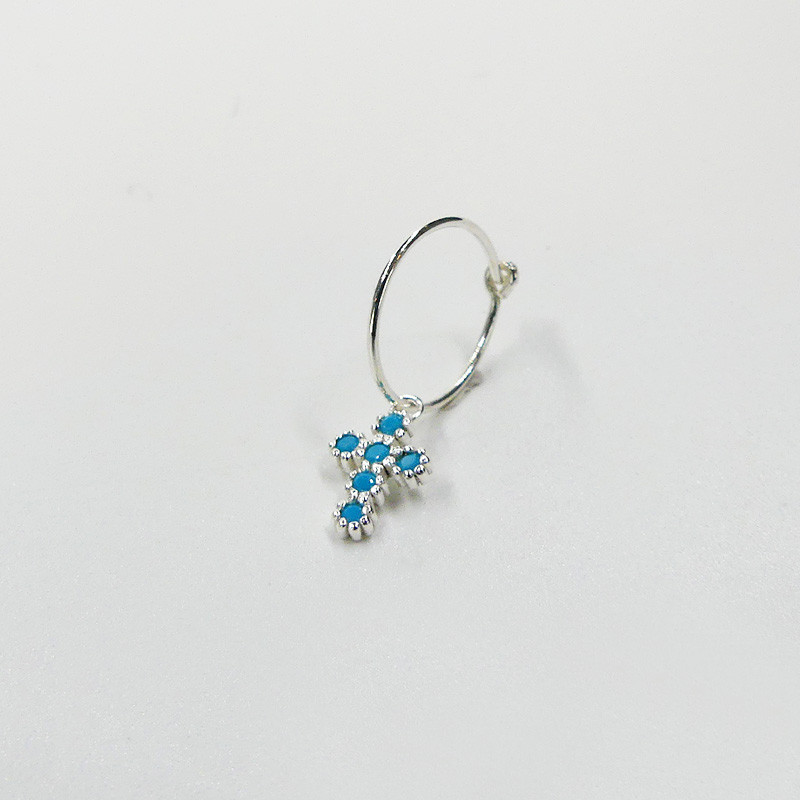 Boucle à l’unité Argent Croix Strass