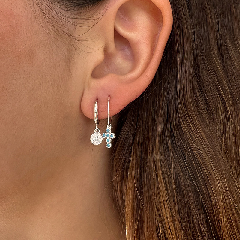 Boucle à l’unité Argent Croix Strass